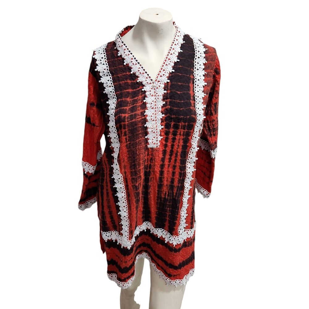Kaftan Womens SZ Medium Embroidered Tie Dye Crochet Boho Hippie Earthy Peasant